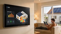 Mann auf Sofa mit Handy checkt über sein HEMS seinen Energieverbrauch und Einsparungen